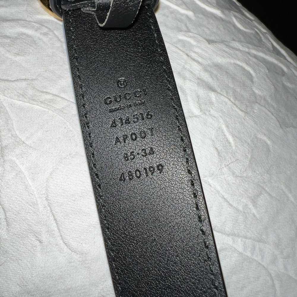 Gucci logo, black leather, gold GG belt. Size 85. - Picture 3 of 4